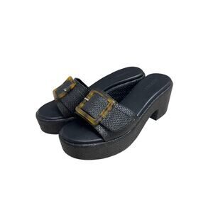 Nordstrom Courtney Platform Slide Sandal black tortoiseshell buckle size 6